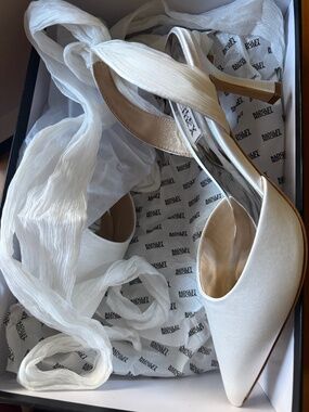 Badgley Mischka Blaze Satin Ankle Wrap Halter Pump (White)